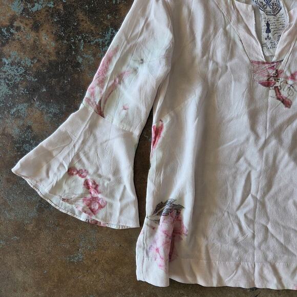 Nile Atelier Piece Par Piece Bell Sleeve Top Size XS Fairy Floral Pink Y2K Style - Picture 4 of 7
